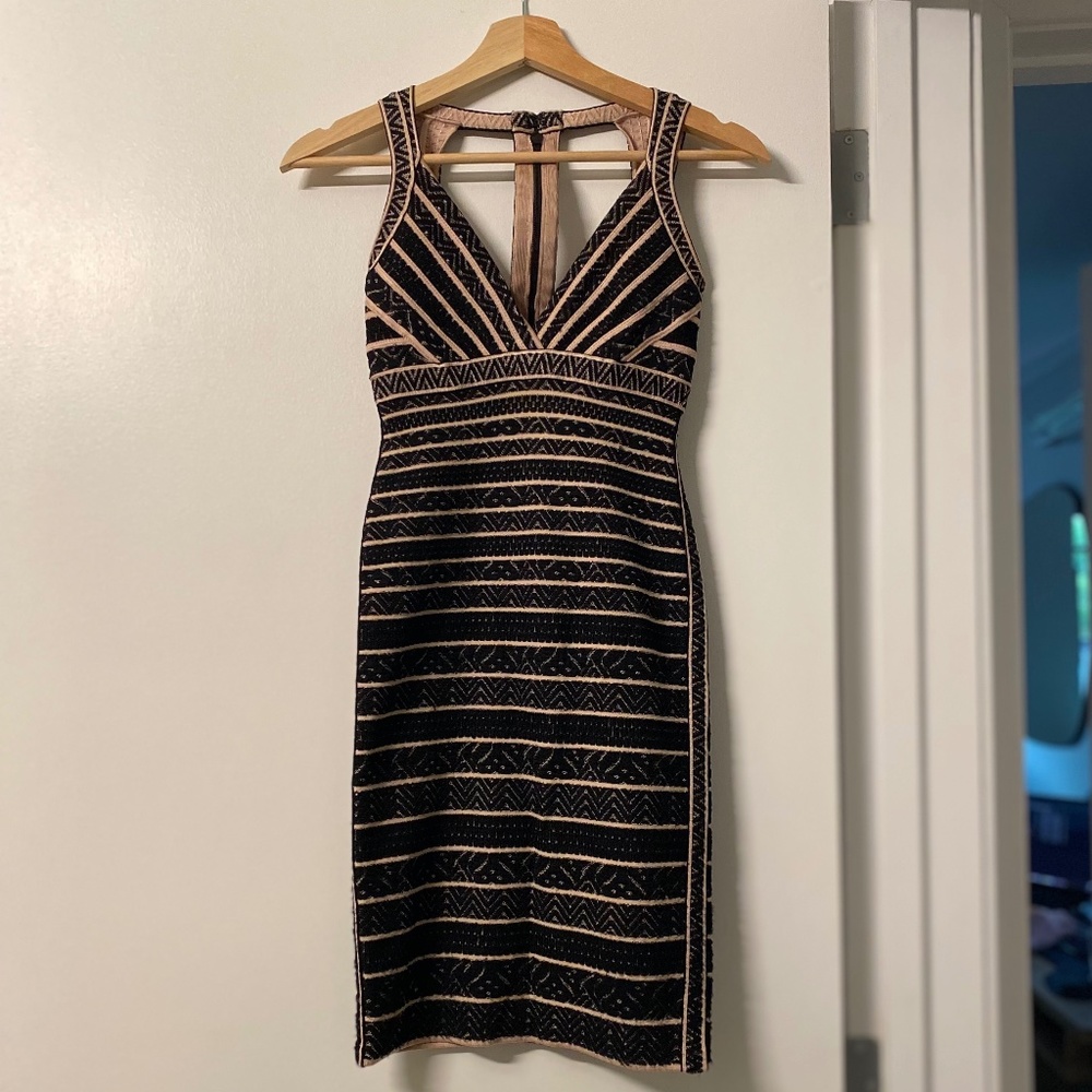 Herve Leger Mini Dress XS Black & Beige